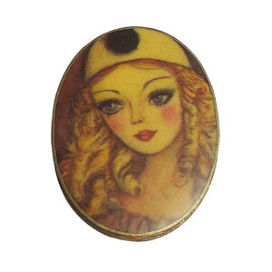 Vtg French Virginie Columbine Pierrot Mime Brass Pin Brooch